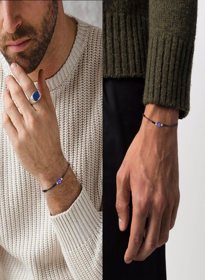 Poxtex مجموعة بوكستكس من 4 أساور عين الحسد ذات 7 عقد، راخي للأخ وزوجة الأخ، تميمة خيط أسود قابلة للتعديل للنساء والرجال مع خرزة ذهبية، سوار يد للحماية - Image 2