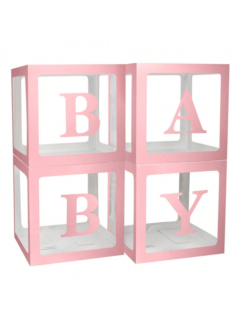 Birthday Party Decoration Balloon Boxes, 4 Transparent Balloon for Balloon Boxes with Letter Baby,Baby Boxes for Baby Shower Decorations Bridal Shower Decorations Decor(Pink)  - Image 2
