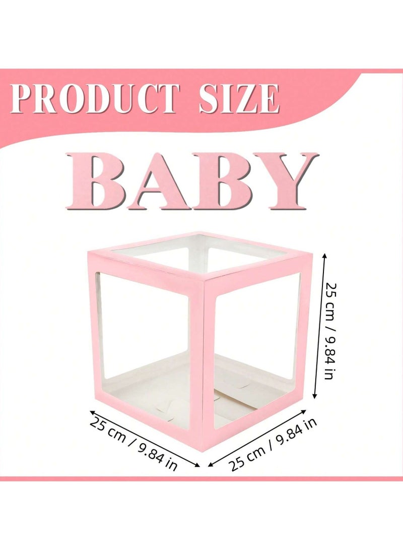 Birthday Party Decoration Balloon Boxes, 4 Transparent Balloon for Balloon Boxes with Letter Baby,Baby Boxes for Baby Shower Decorations Bridal Shower Decorations Decor(Pink)  - Image 3