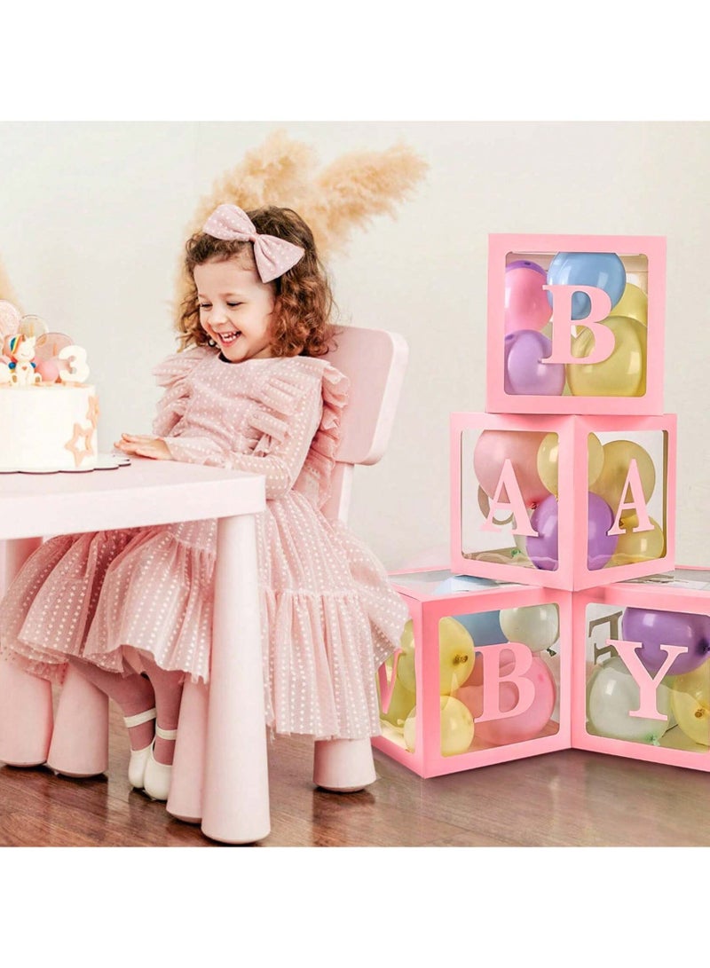 Birthday Party Decoration Balloon Boxes, 4 Transparent Balloon for Balloon Boxes with Letter Baby,Baby Boxes for Baby Shower Decorations Bridal Shower Decorations Decor(Pink)  - Image 4
