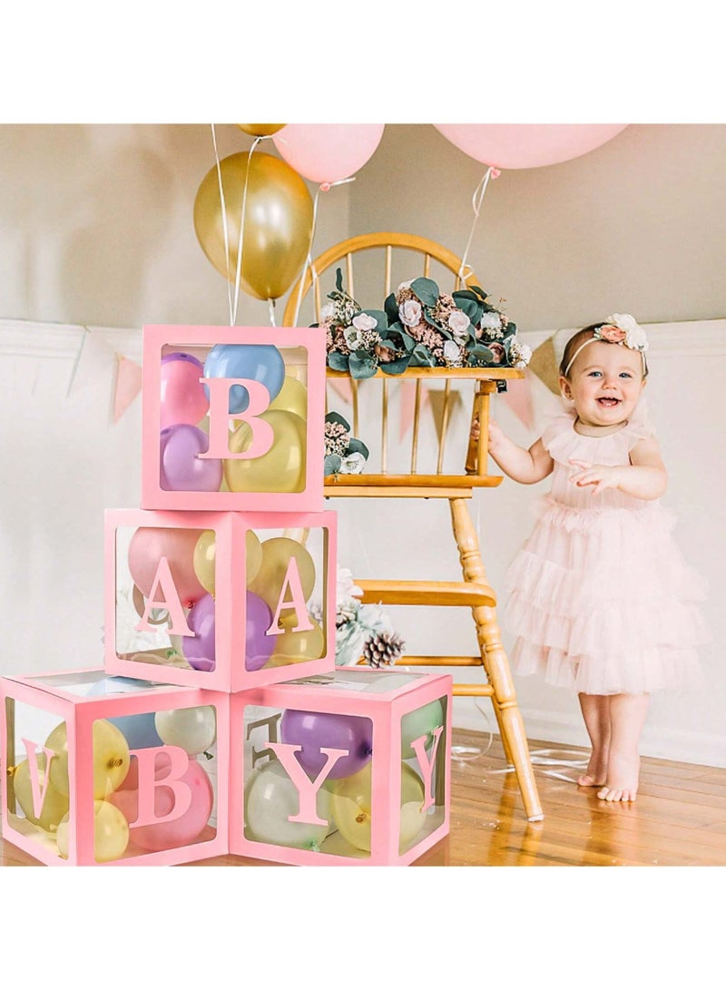 Birthday Party Decoration Balloon Boxes, 4 Transparent Balloon for Balloon Boxes with Letter Baby,Baby Boxes for Baby Shower Decorations Bridal Shower Decorations Decor(Pink)  - Image 1