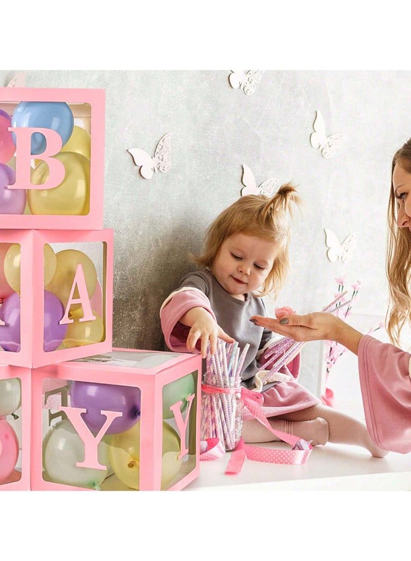 Birthday Party Decoration Balloon Boxes, 4 Transparent Balloon for Balloon Boxes with Letter Baby,Baby Boxes for Baby Shower Decorations Bridal Shower Decorations Decor(Pink)  - Image 5