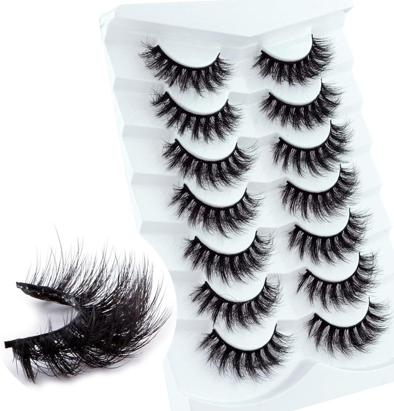 Leipple False Eyelashes 7 Pairs Professional Reusable 8D Lashes Natural Wispy Thick Fluffy Fake Eyelashes Faux Eyelashes G03