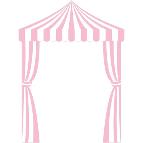 CHUNNIN Pink Circus Party Awning Carnival Theme Decorations Circus White and Pink Striped Porch Banner Carnival Tent for Circus Theme Birthday Party Ice Cream Truck Photo Props Decorations - Image 1