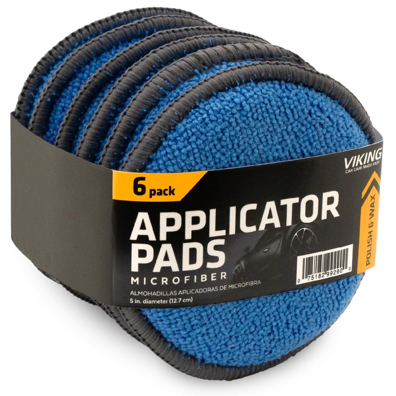 Viking Microfiber Car and Tire Wax Applicator Pads and Cleaning Pads - Blue/Grey, 5 in. Diameter, 6 Pack - Image 1