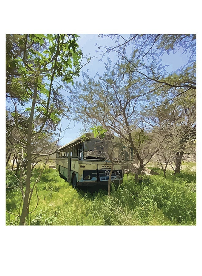 RYN Bus Themed Decorative Wall Art Green/Blue/Yellow 30x30cm - Image 1