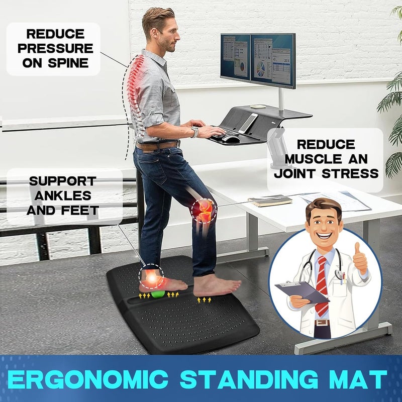 ergohead 1 inch Thick Anti Fatigue Kitchen Mat Standing Mat with Massage Ball, Non Slip Standing Desk Mat with Massage Point, Multi-Purpose Comfort Floor Mat for Feet, Office, Home (Black, 17"x28"x1") - Image 3