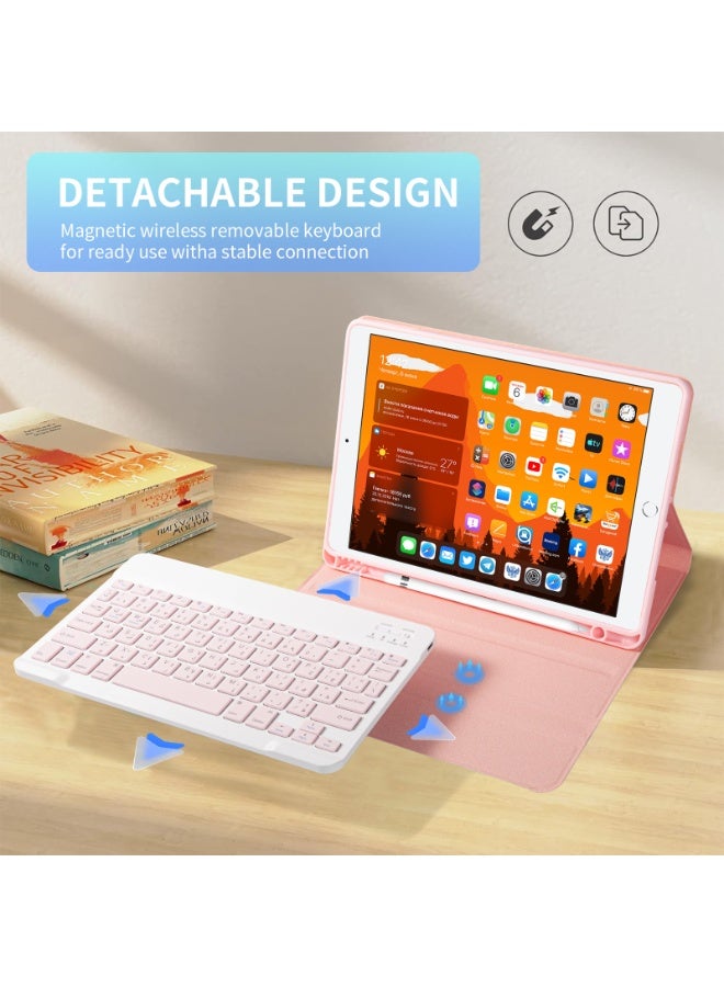 UCHUANG Keyboard Case for ipad 9th/8th/7th Gen 10.2"/iPad Air 3/iPad Pro 10.5", with Arabic Bluetooth Keyboard, Built in Pencil Holder, Detachable Keyboard Case - Pink - Image 3