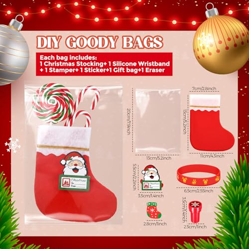 Heentan 144 Pcs Christmas Classroom Gifts for Students Xmas Goodie Bag Fillers for Party Favor Christmas Party Favors Supplies Xmas Silicone Bracelet Stampers Greeting Card Gift Exchange Prize - Image 5