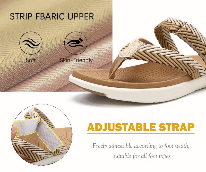 COFACE Womens Orthotic Flip Flops Ladies Slip On Sport Yoga Mat Memory Foam Cushion Recovery Walking Thong Sandals Summer Beach Pool Slippers Comfortable Plantar Fasciitis Arch Support Beige Size 9 - Image 4