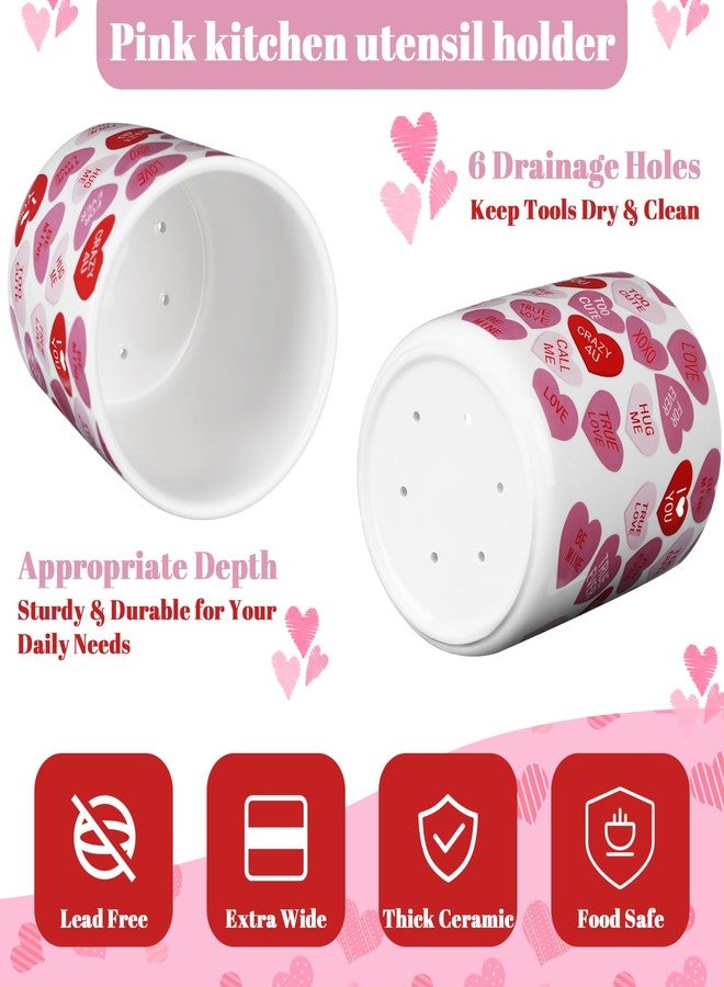 بوتشن حامل أدوات مطبخ سيراميكي من بوتشن، مناسب لعيد الحب وعيد الميلاد، مقاس 6.3 بوصة، منظم تخزين لسطح المطبخ، وعاء أدوات على شكل جرة مزين بكلمات حب، مثالي لتزيين طاولة الطعام في المطبخ أو في ذكرى الزواج أو الزفاف. - Image 3