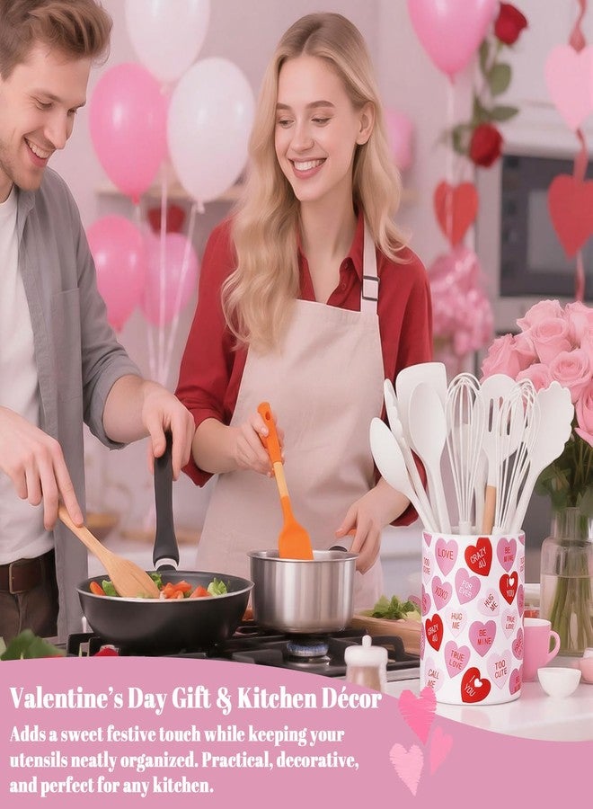 بوتشن حامل أدوات مطبخ سيراميكي من بوتشن، مناسب لعيد الحب وعيد الميلاد، مقاس 6.3 بوصة، منظم تخزين لسطح المطبخ، وعاء أدوات على شكل جرة مزين بكلمات حب، مثالي لتزيين طاولة الطعام في المطبخ أو في ذكرى الزواج أو الزفاف. - Image 4