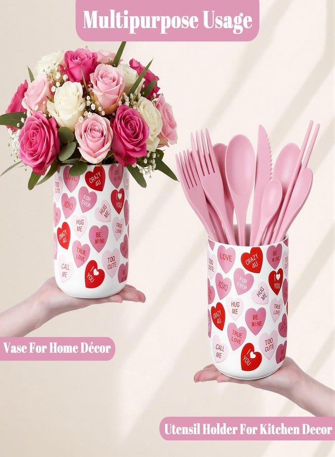 بوتشن حامل أدوات مطبخ سيراميكي من بوتشن، مناسب لعيد الحب وعيد الميلاد، مقاس 6.3 بوصة، منظم تخزين لسطح المطبخ، وعاء أدوات على شكل جرة مزين بكلمات حب، مثالي لتزيين طاولة الطعام في المطبخ أو في ذكرى الزواج أو الزفاف. - Image 5