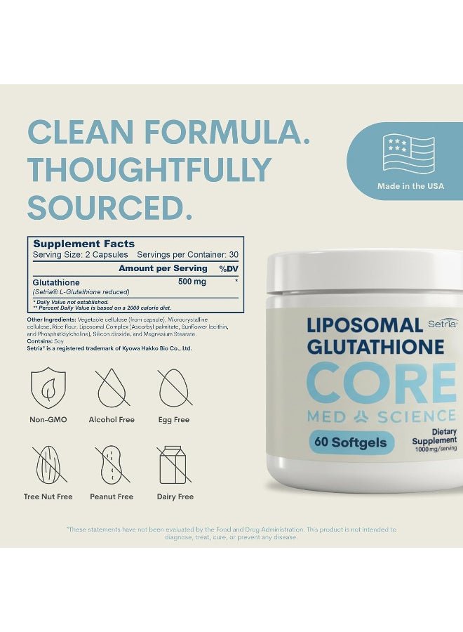 Core Med Science Liposomal Glutathione Soft Gels No-Taste Pure Reduced 500mg Liver Detox, Brain Function - Image 2