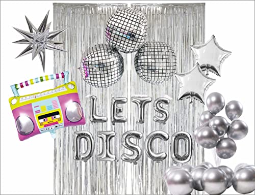 Atpata Funky Disco Theme Dance Party Foil Balloons for Disco theme Decoration (Disco Party Combo - Silver) - Image 1
