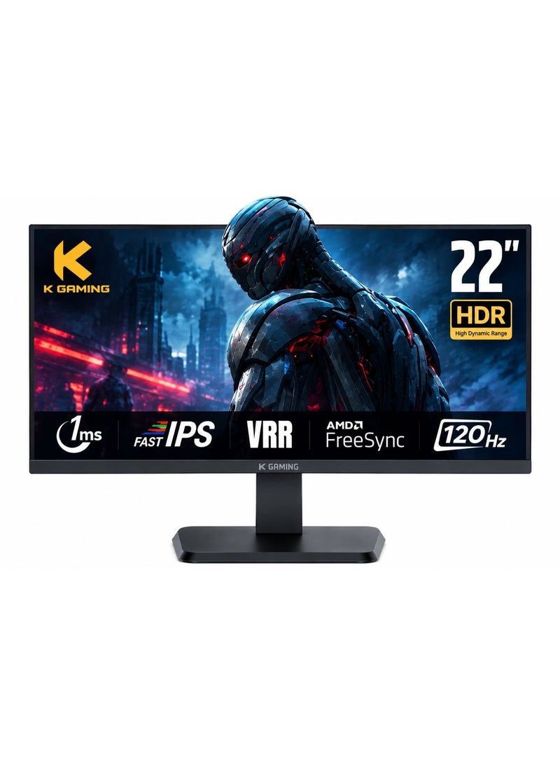 k Gaming K-GAMING 22 Inch Gaming Monitor, Fast IPS Display, 120Hz Refresh Rate, 1ms Response Time, HDR, VRR, AMD FreeSync, Black - Image 1