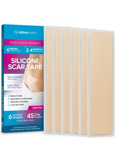 AllSett Health AllSett Health Silicone Sheets for Scars, Post Surgery, Tummy Tuck, C-Section Recovery, Keloid Bump Removal, Stretch Marks Removal (6 Inch x 1.6 Inch), Pack of 6 