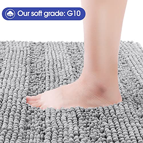 ACCUMTEK Striped Light Grey Bathroom Rug Set 3 Pieces Gray Ultra Soft, Non Slip Chenille Toilet Mat, Absorbent Plush Shaggy Bath Mats for Bathroom, Bedroom, Kitchen - Image 2