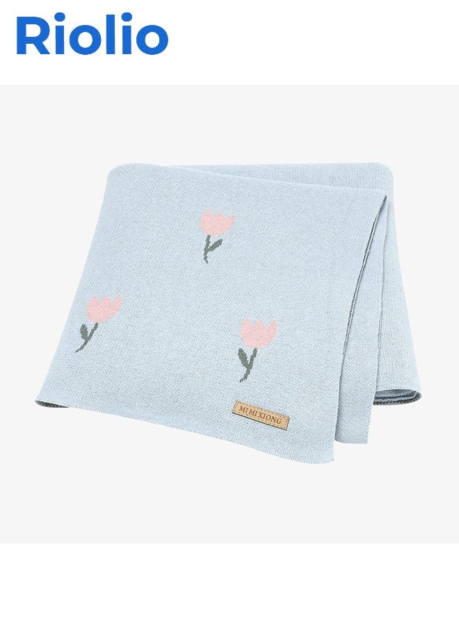 Riolio Baby Blanket Cotton Knit Infant Girl Boys Bed Quilt 90*70CM Plaid Newborn Stroller Swaddle Super Soft Covers Cute Cartoon Tulips  - Image 1