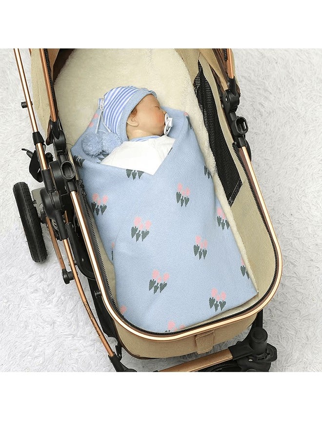 Riolio Baby Blanket Cotton Knit Infant Girl Boys Bed Quilt 90*70CM Plaid Newborn Stroller Swaddle Super Soft Covers Cute Cartoon Tulips  - Image 3