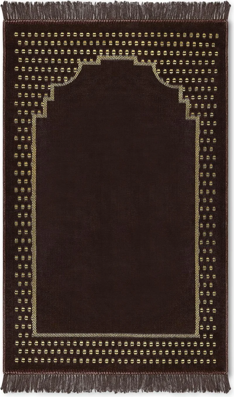بلونيتي Square Mihrap Velvet Prayer Rug 70X110 cm Brown