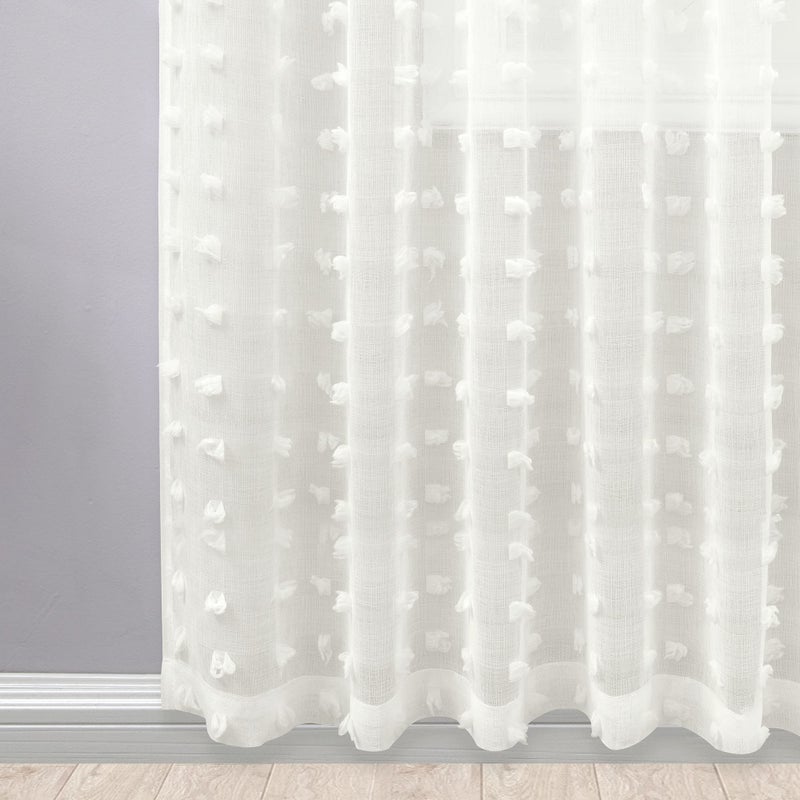 KOUFALL Cafe Curtains 45 Inch Length for Kitchen Window Rod Pocket Farmhouse Pom Pom Short Curtain Sheers for Bathroom Small Window Cream Ivory Off White - Image 5