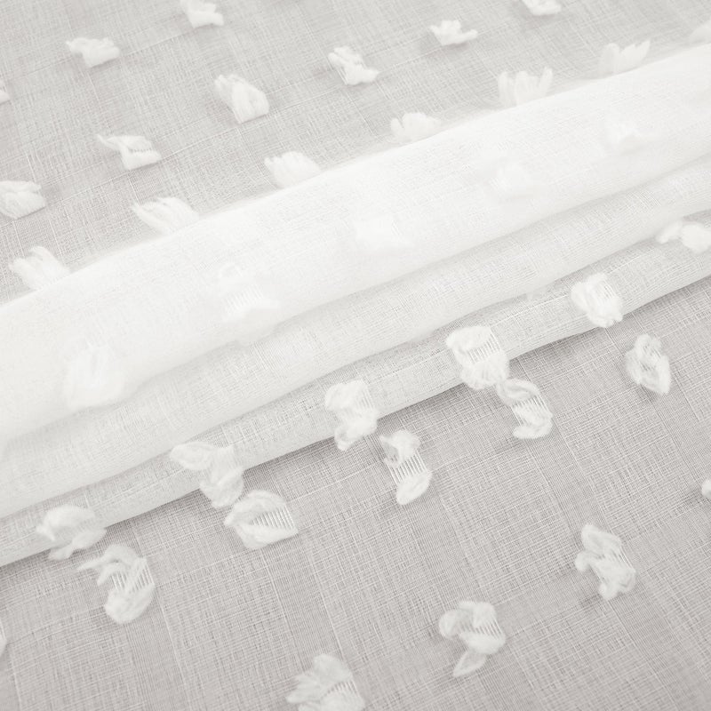 KOUFALL Cafe Curtains 45 Inch Length for Kitchen Window Rod Pocket Farmhouse Pom Pom Short Curtain Sheers for Bathroom Small Window Cream Ivory Off White - Image 4