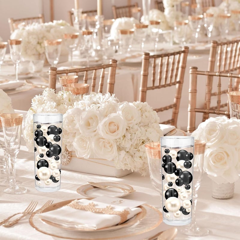 ZEBMOON 200PCS Black White Faux Pearls Beads for Centerpiece Vases, Vase Filler Faux Pearls, No Holes Filler Beads for Party Anniversary Birthday Wedding Table Decor, 10/14/20/30mm - Image 3