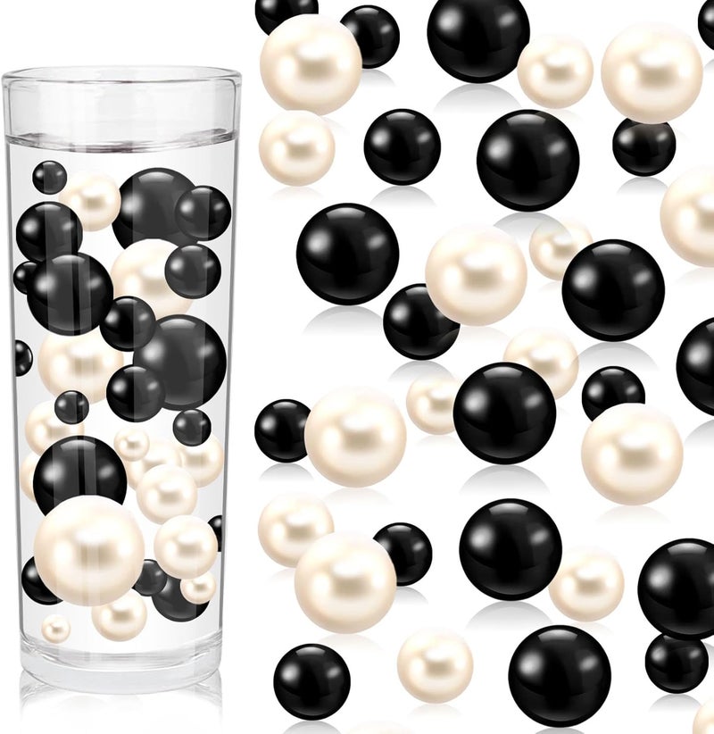 ZEBMOON 200PCS Black White Faux Pearls Beads for Centerpiece Vases, Vase Filler Faux Pearls, No Holes Filler Beads for Party Anniversary Birthday Wedding Table Decor, 10/14/20/30mm - Image 1