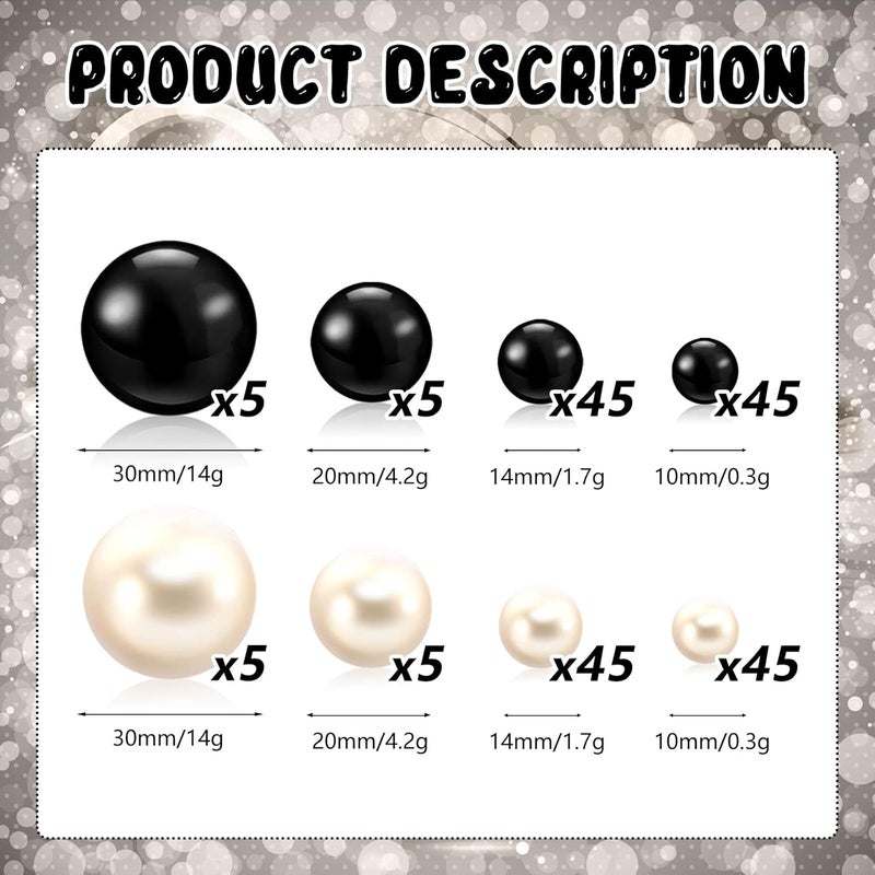 ZEBMOON 200PCS Black White Faux Pearls Beads for Centerpiece Vases, Vase Filler Faux Pearls, No Holes Filler Beads for Party Anniversary Birthday Wedding Table Decor, 10/14/20/30mm - Image 2