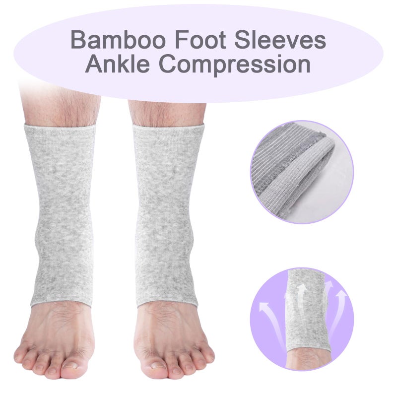 ROBOHOOK 2 Pairs of Compress Bamboo Foot Sleeves,Keep Warm Bamboo Ankle Socks Foot Sleeves, Suitable for Cold Protection Against Swelling and Sprains (Gray,One Size Fits All) - Image 3