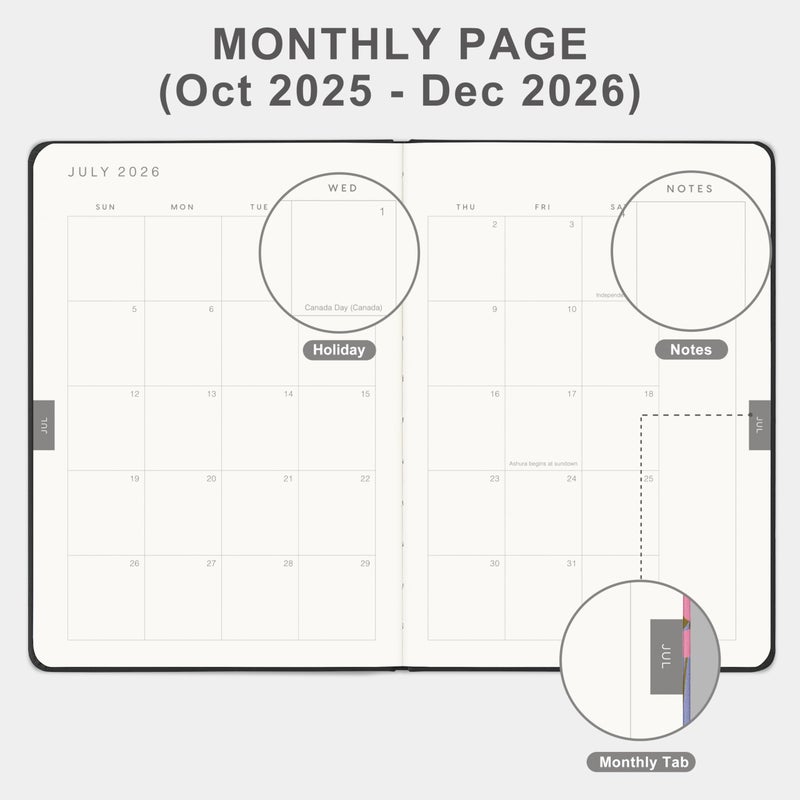 &And Per Se And Per Se 2026 Planner, 15 Months Hardcover Daily, Weekly & Monthly Planner, A5 size, 100GSM Thick Paper, Back Pocket, 5.7" x 8"(Black) - Image 3