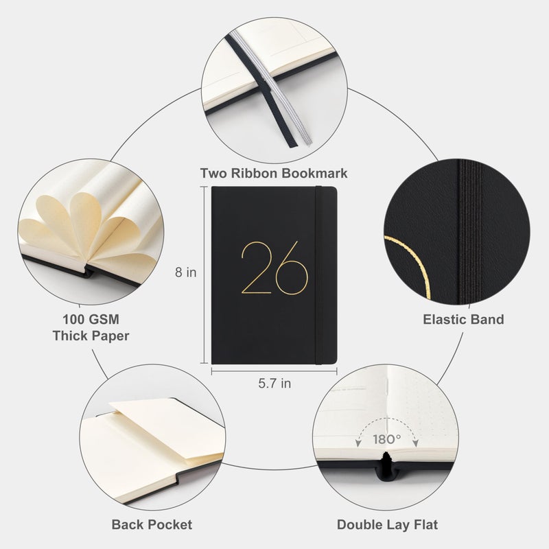 &And Per Se And Per Se 2026 Planner, 15 Months Hardcover Daily, Weekly & Monthly Planner, A5 size, 100GSM Thick Paper, Back Pocket, 5.7" x 8"(Black) - Image 2