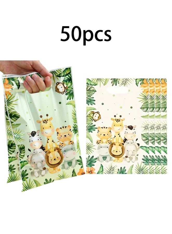 زيمي 50 قطعة من أكياس الهدايا، أكياس الحلوى، أكياس تغليف حيوانات الغابة، أكياس هدايا للأطفال، أكياس هدايا حفلات عيد الميلاد 25.5*17 سم - Image 1