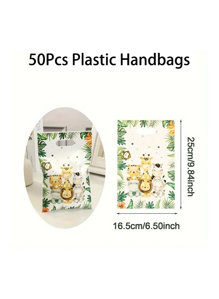 زيمي 50 قطعة من أكياس الهدايا، أكياس الحلوى، أكياس تغليف حيوانات الغابة، أكياس هدايا للأطفال، أكياس هدايا حفلات عيد الميلاد 25.5*17 سم - Image 3
