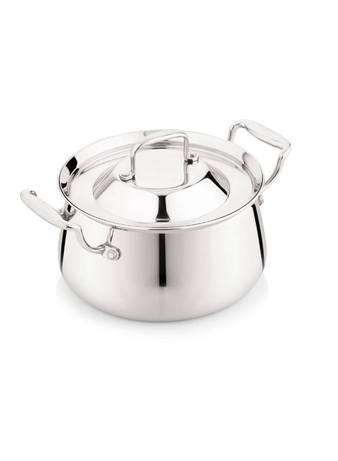DANUBE HOME Chef's Delight Tri-Ply Stainless Steel Handi with Lid - 22 CM (4.5 L) | Durable Kitchen Untensil, Elegant Silver Cookware for Ideal Cooking