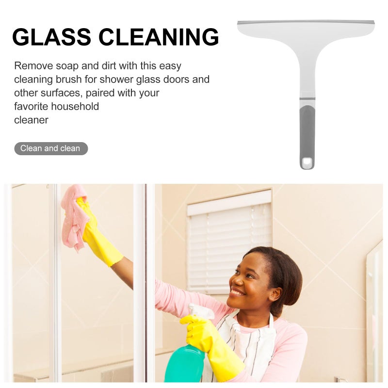 Veemoon Short Handle Glass Wiper Squeegee For Shower Window And Bathroom Mirror Cleaning Gray White - Image 4