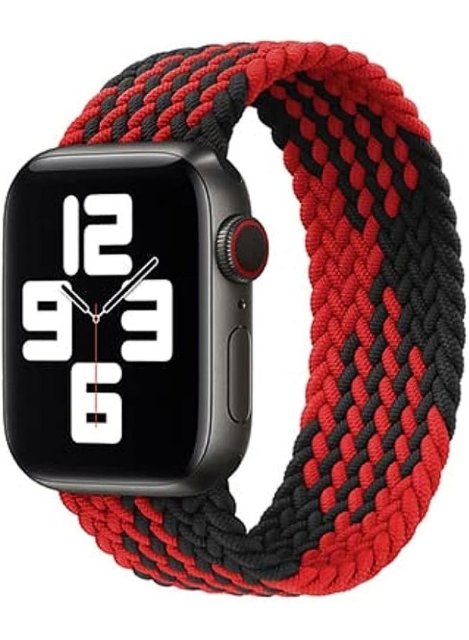 49/45/42/44mm Fabric Braided Rubber Band for Apple Watch Series 8/1/2/3/4/5/6/7 (Large, Black & Red) - Image 1