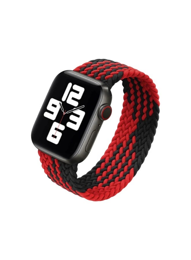 49/45/42/44mm Fabric Braided Rubber Band for Apple Watch Series 8/1/2/3/4/5/6/7 (Large, Black & Red) - Image 2