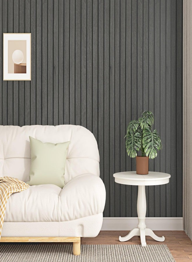 STICKEEP Grey Wood Panel Wallpaper Peel and Stick Wood Slat Wallpaper for Bedroom Living Room Accent Wall Waterproof Faux Stripe Wooden Grain Contact Paper for Kitchen Cabinets Covering 17.7"x315" - Image 1