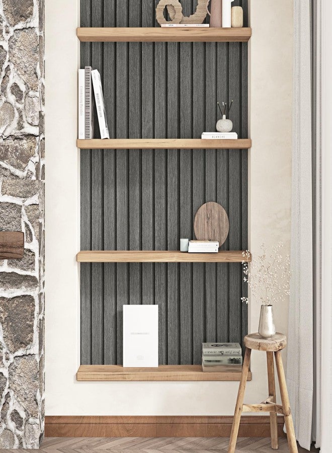STICKEEP Grey Wood Panel Wallpaper Peel and Stick Wood Slat Wallpaper for Bedroom Living Room Accent Wall Waterproof Faux Stripe Wooden Grain Contact Paper for Kitchen Cabinets Covering 17.7"x315" - Image 4