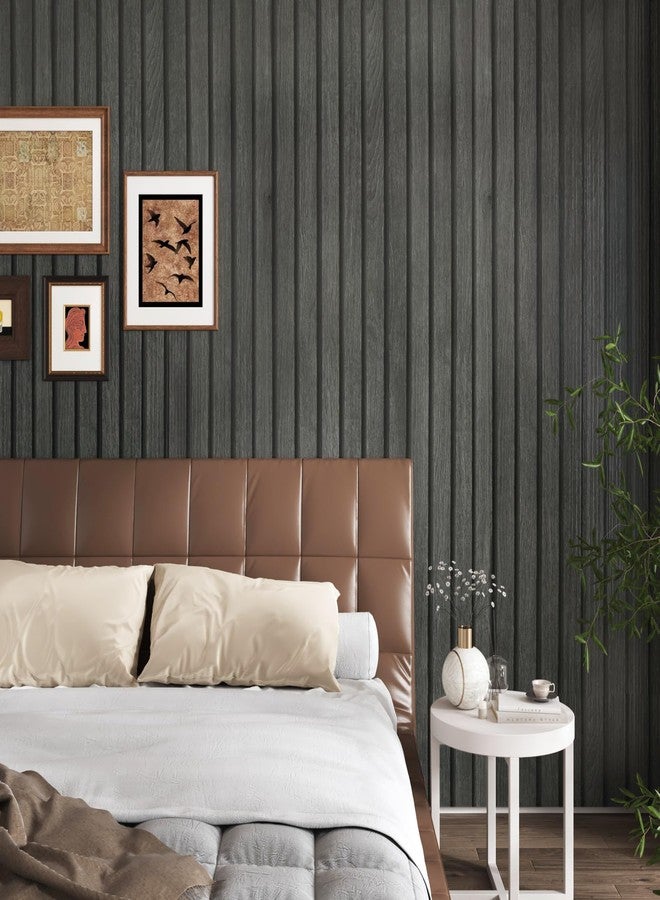 STICKEEP Grey Wood Panel Wallpaper Peel and Stick Wood Slat Wallpaper for Bedroom Living Room Accent Wall Waterproof Faux Stripe Wooden Grain Contact Paper for Kitchen Cabinets Covering 17.7"x315" - Image 2