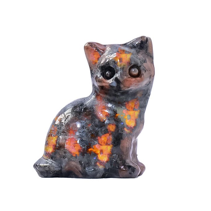 1PCS NATURAL CRYSTAL FLAME YOOPERLITE STONE CAT FIGURINE 118 HEALING CRYSTAL KITTEN STATUE HAND CARVED LUCKY CAT SCULPTURE HOME DESK DECORATION CAT LOVER GIFT