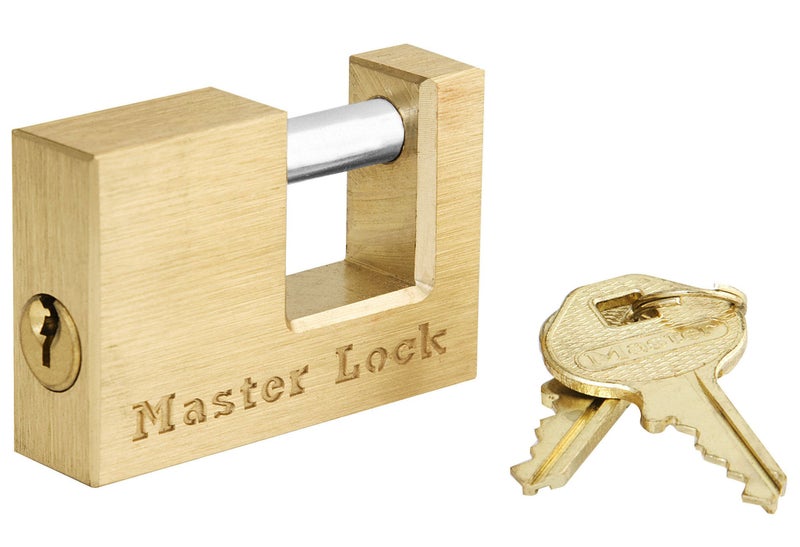 Master Lock 605DAT Shackle 15/16" Length x 7/16" Inner Width, 2" Body Width, Solid Brass Coupler Lock, Gold, 1 Count