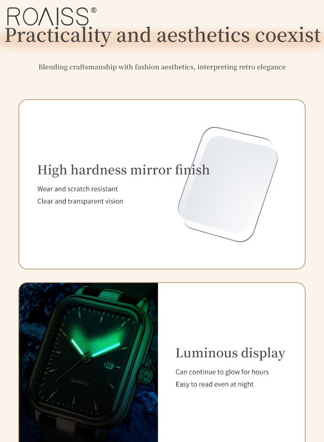 رويس ساعة كوارتز فاخرة خفيفة الوزن للنساء، شاشة تناظرية، قرص مستطيل، ساعة يد مضيئة مقاومة للماء، هدية للسيدات - Image 4