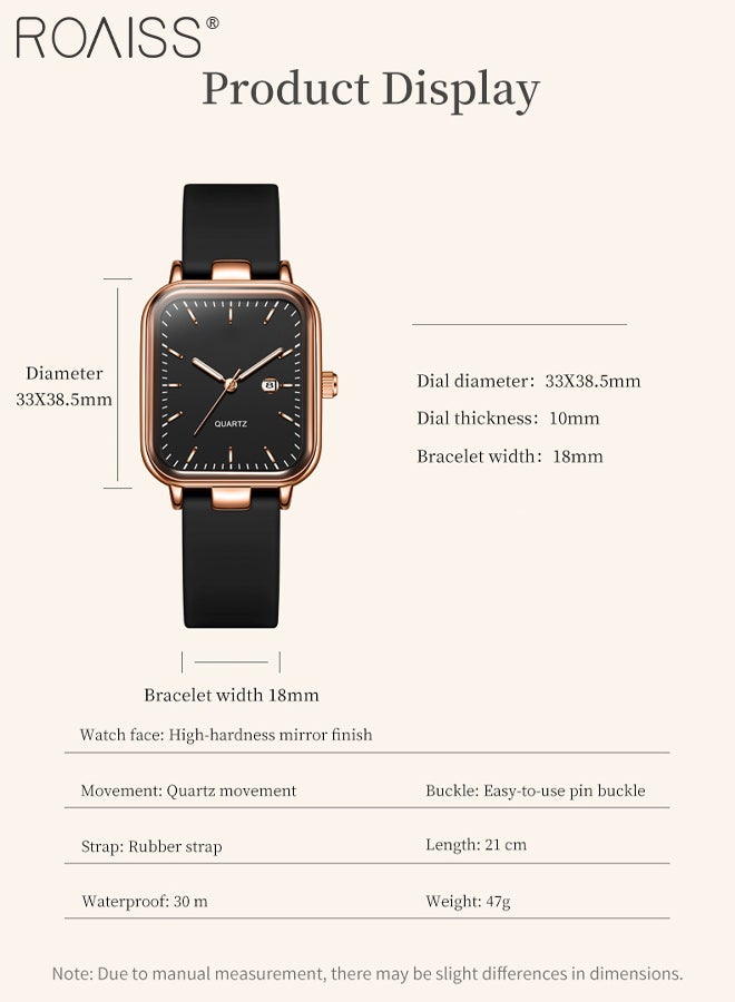 رويس ساعة كوارتز فاخرة خفيفة الوزن للنساء، شاشة تناظرية، قرص مستطيل، ساعة يد مضيئة مقاومة للماء، هدية للسيدات - Image 3