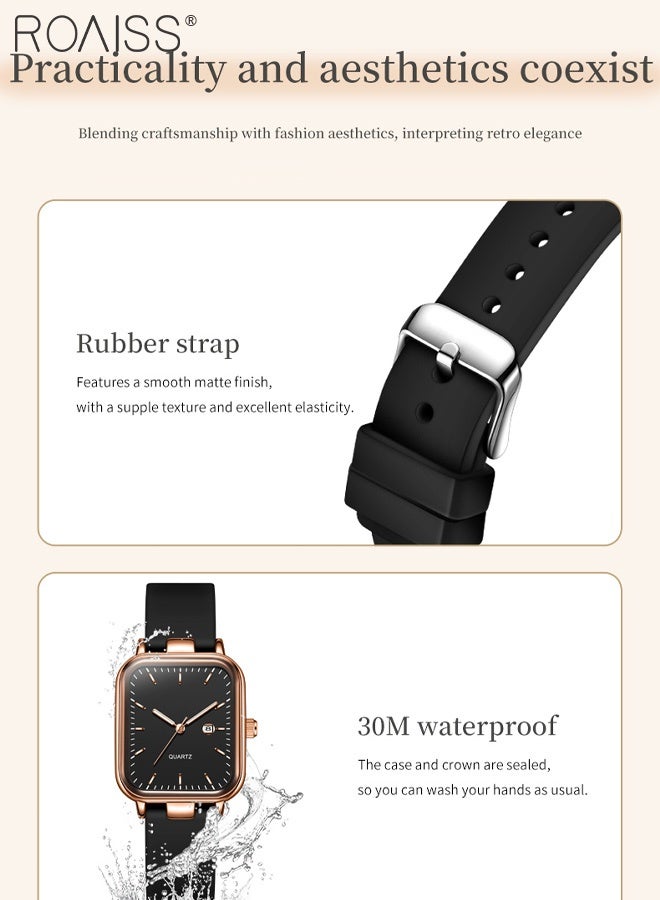 رويس ساعة كوارتز فاخرة خفيفة الوزن للنساء، شاشة تناظرية، قرص مستطيل، ساعة يد مضيئة مقاومة للماء، هدية للسيدات - Image 5