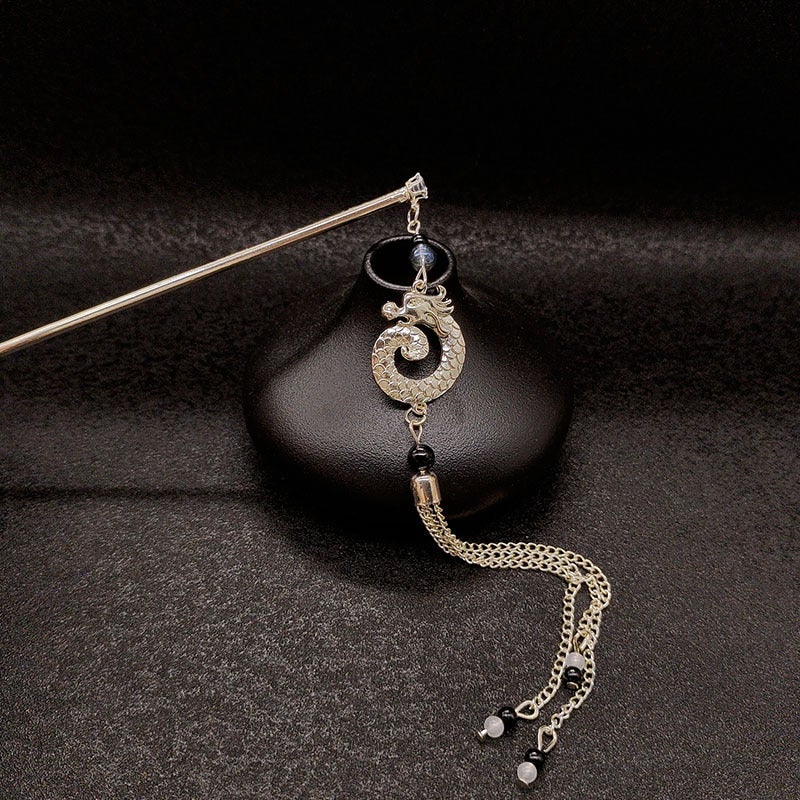 Generic Vintage Zodiac Dragon Tassel Hairpin F0809 curled dragon