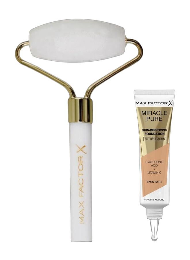 Max Factor Miracle Liquid Foundation 45 Warm Almond + Face Roller - Image 1
