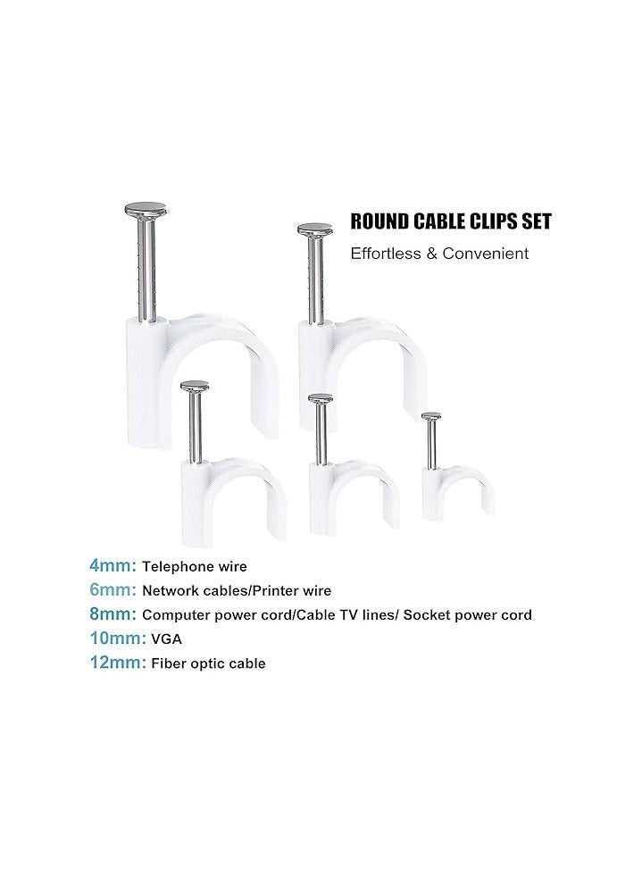 بروماس مشابك كابلات PROMASS، إدارة مشابك أسلاك الكابلات البيضاء بأظافر فولاذية 4 مم 6 مم 8 مم 10 مم 12 مم، مسامير سلك كابل مستديرة، 500 حزمة - Image 4